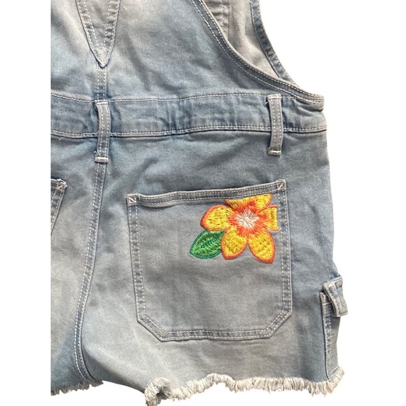 No Boundaries Denim Shortalls Floral Embroidered Size L (11-13) NWT - Picture 7 of 11